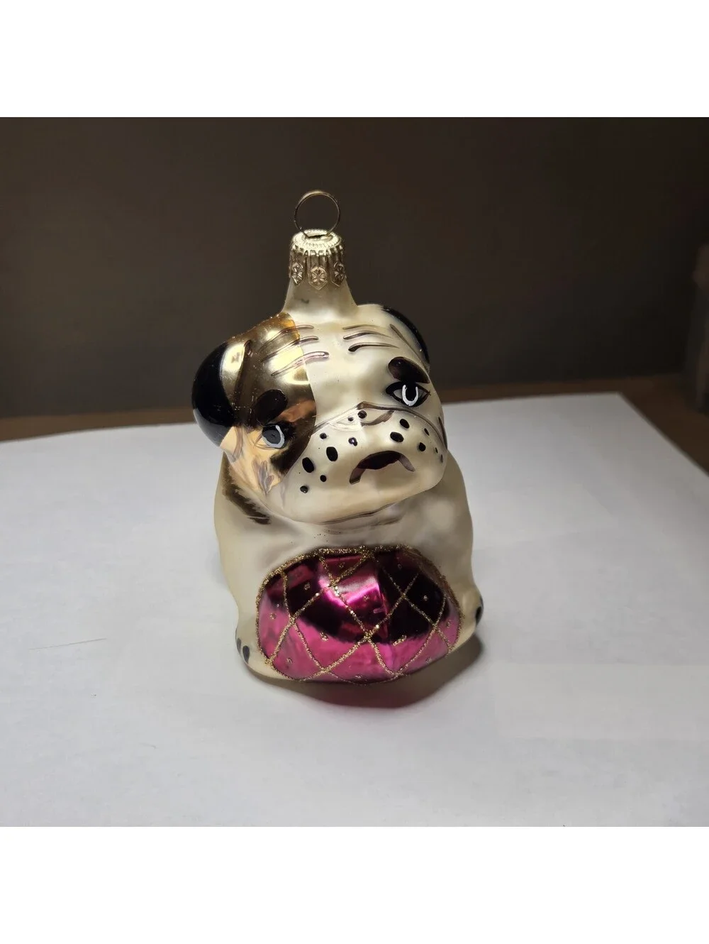 Christopher Radko Bulldog Christmas Ornament Hand Blown Glass VINTAGE! Rare!! #1